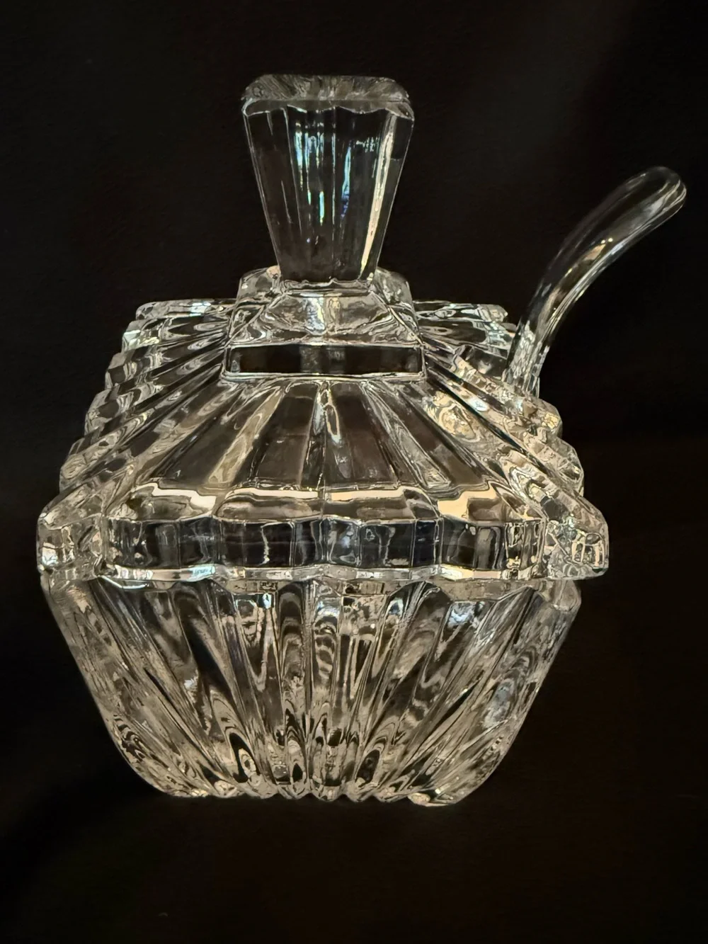 Mikasa Vintage Square Cut-Crystal Jar with Lid and Spoon